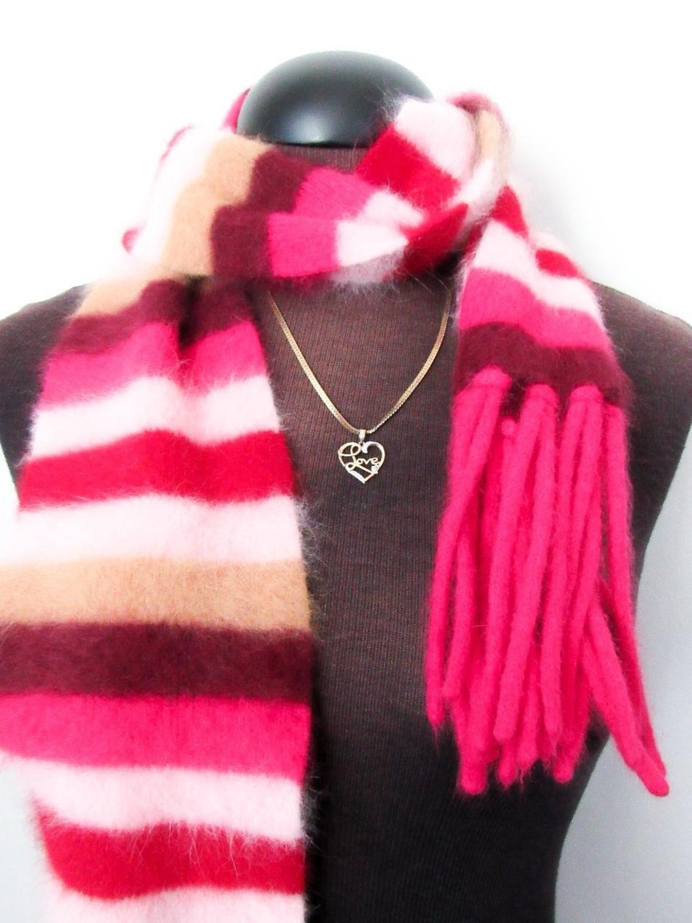 VINTAGE Y2K✨ Real Angora Fur Striped Scarf With Fringe